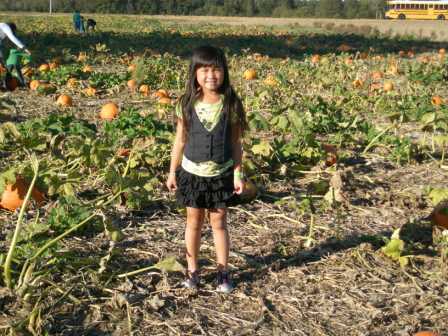 Kasen standing in the pumpkin patch